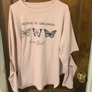 Pink sweatshirt with split in elbow